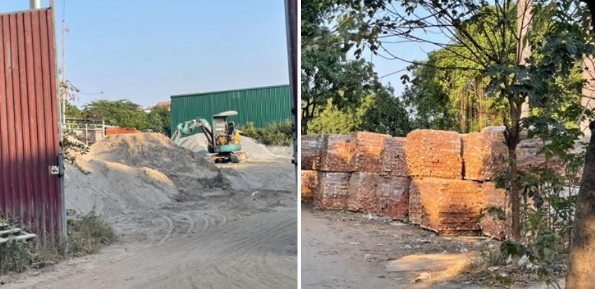 Bãi vật liệu xây dựng tập kết trái phép ở khu vực đầu ngõ 296 đường Cầu Diễn (phường Tây Tựu, Hà Nội).