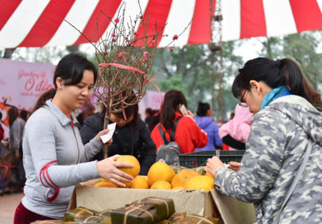 Với tấm thẻ n&agrave;y, mỗi người sẽ mua được 10 m&oacute;n h&agrave;ng tết như b&aacute;nh chưng, mứt, kẹo, dầu ăn, nước mắm, gi&ograve;, miến, măng kh&ocirc;, gạo nếp, đỗ xanh&hellip; Mỗi m&oacute;n h&agrave;ng c&oacute; gi&aacute; trị khoảng 40.000 đến 50.000 đồng. Mỗi khi mua một m&oacute;n h&agrave;ng, ban tổ chức sẽ t&iacute;ch một dấu tr&ecirc;n thẻ tham dự phi&ecirc;n chợ.