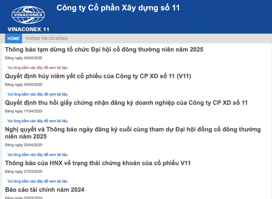 Công ty cổ phần xây dựng số 11 bị mất tư cách pháp nhân, cổ phiếu bị hủy giao dịch.