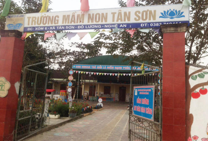 Trường mầm non xã Tân Sơn nơi xảy ra sự việc.