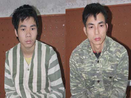 Nguyễn Văn Nội (trái) và Nguyễn Văn Đế tại cơ quan công an.