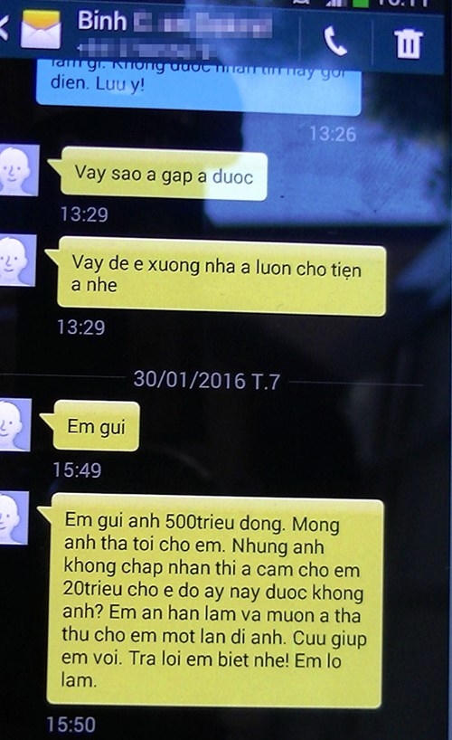 Tin nhắn gạ ý chi 500 triệu đồng cho ông Lợi.