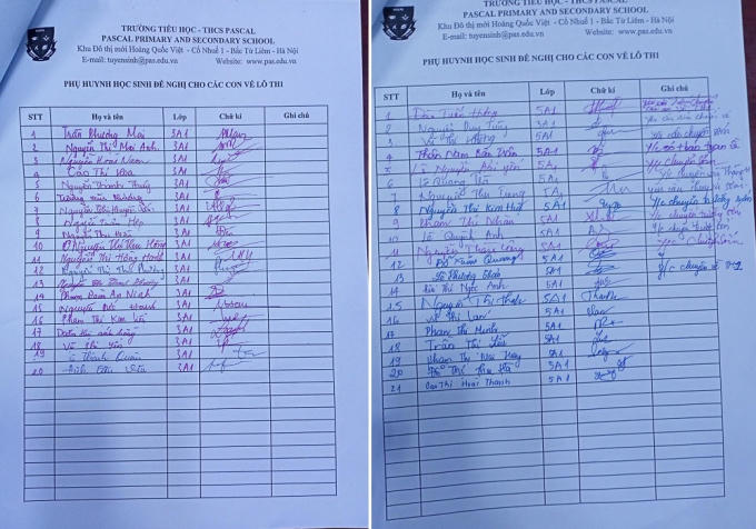 Danh sách hàng nghìn phụ huynh hai trường đề nghị đưa các học sinh về lô TH1