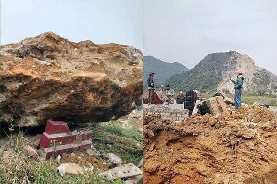 Hiện trường vụ đất đá vùi lấp nghĩa trang.