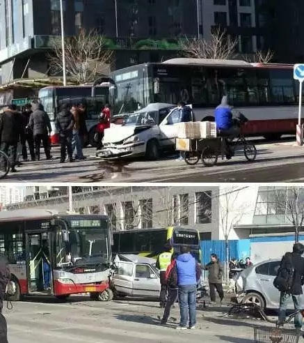 Hiện trường vụ tai nạn tại một giao lộ do dừng đèn vàng tại Bắc Kinh (Ảnh: BeijingCBDshequ/Sina Weibo.com)