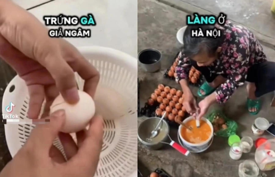 Hình ảnh về trứng gà giả được lan truyền trên mạng xã hội.
