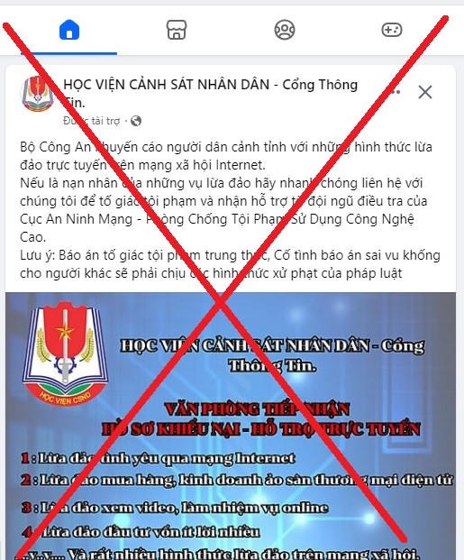 Trang facebook giả mạo Học viện Cảnh sát nhân dân
