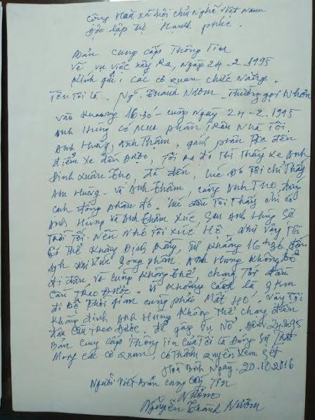 Bằng chứng khẳng định ông Hùng không có mặt tại hiện trường vụ nổ lựu đạn.