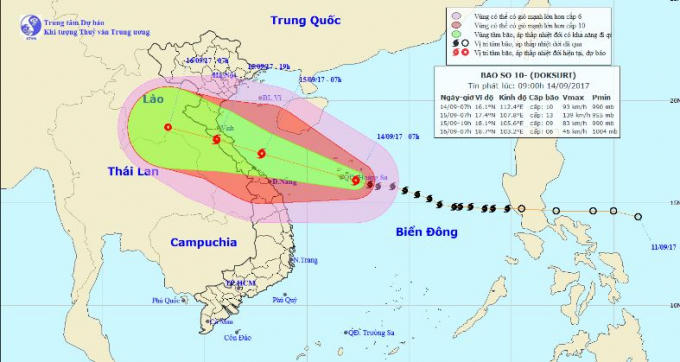 Vị trí, hướng đi của cơn bão số 10. Ảnh: nchmf.gov.vn