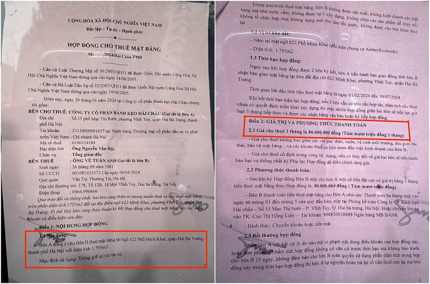 Hợp đồng thuê đất chủ bãi cung cấp cho Thanh tra giao thông quận Hai Bà Trưng.