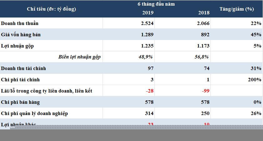 Số liệu kinh doanh 6 tháng đầu năm của VNG (Nguồn: Báo cáo tài chính hợp nhất bán niên 2019 đã soát xét)