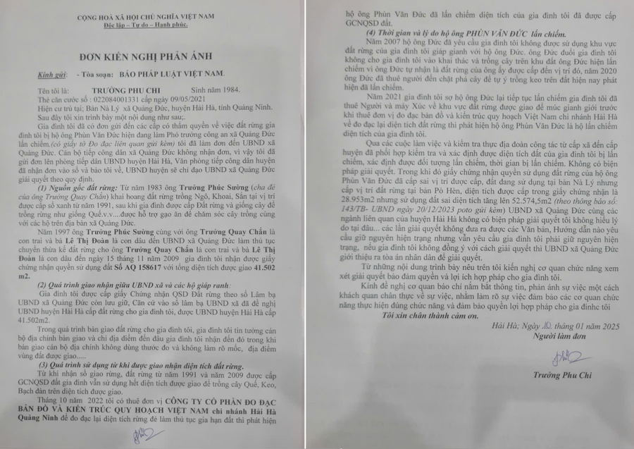 Nội dung Đơn Kiến nghị, phản ánh của hộ gia đình anh Trưởng Phu Chi.