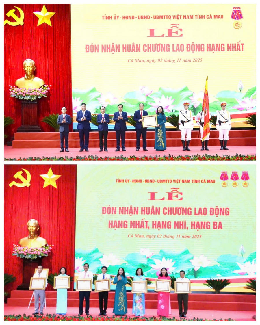 Thay mặt lãnh đạo Đảng, Nhà nước, Phó Chủ tịch nước Võ Thị Ánh Xuân trao Huân chương Lao động hạng Nhất cho Đảng bộ, chính quyền và Nhân dân tỉnh Cà Mau; trao Huân chương Lao động hạng Nhất, Nhì, Ba cho 7 cá nhân.