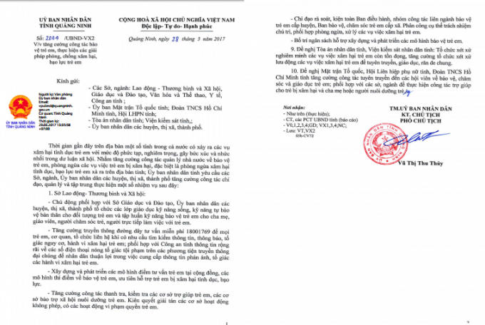 Nội dung Văn bản chỉ đạo của lãnh đạo UBND tỉnh Quảng Ninh.