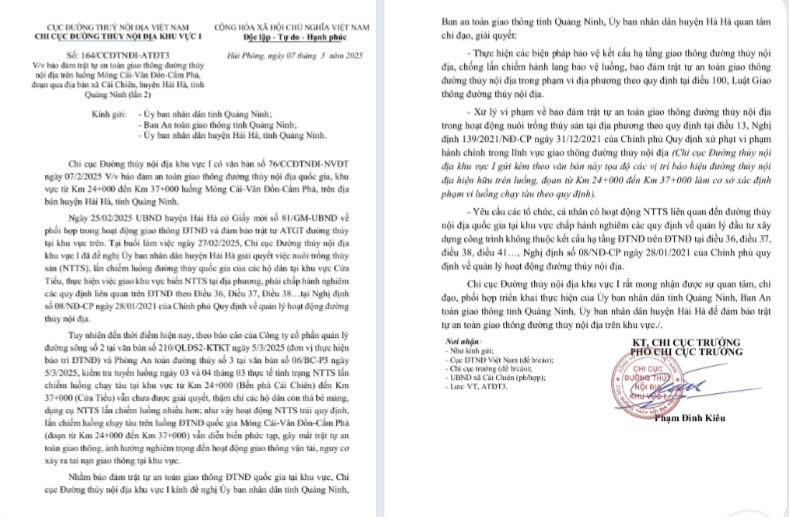Văn bản Chi cục Đường thủy nội địa khu vực I về việc đảm bảo trật tự an toàn giao thông đường thủy nội địa