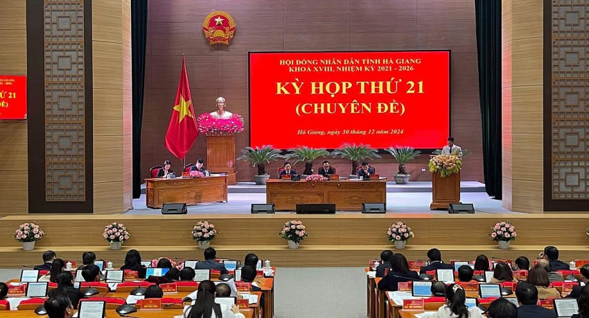 Kỳ họp HĐND tỉnh Hà Giang khóa XVIII, nhiệm kỳ 2021-2026. (Ảnh: Báo ĐBND).