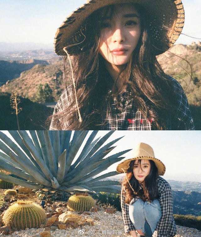 Bộ ảnh thời trang đội mũ cói và tạo dáng ở đồng quê của Dương Mịch vào năm 2019...