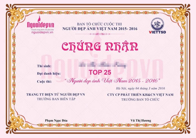 Mẫu giấy chứng nhận top 25
