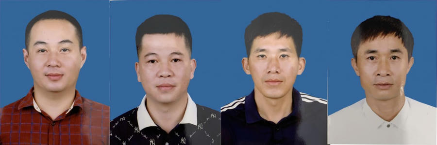 Các đối tượng bị khởi tố, lần lượt từ trái sang phải: Nguyễn Hải Tú, Lâm Duy Minh, Nguyễn Văn Giáo, Nguyễn Văn Sơn. (Ảnh: Công an tỉnh Hưng Yên)