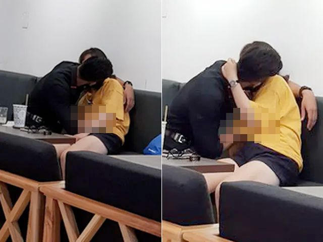 Cặp đôi vô tư thân mật trong quán trà sữa