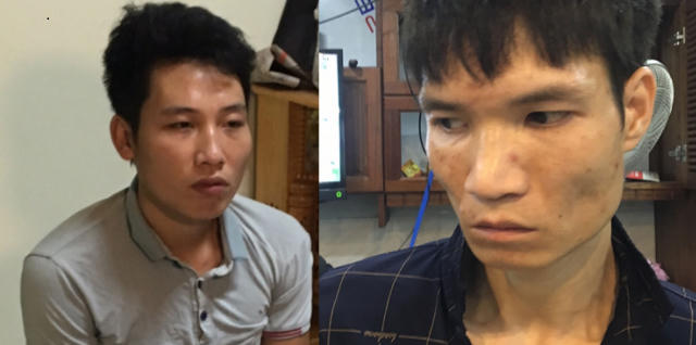 Hai đối tượng Đinh Công Hợp và Vũ Văn Hiệp tại cơ quan công an.