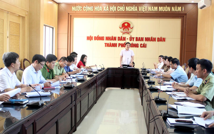 Đồng chí Nguyễn Văn Hồi, Phó Chủ tịch HĐND tỉnh phát biểu tại buổi làm việc với TP Móng Cái.