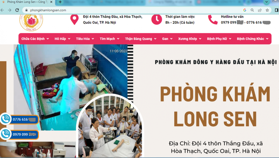 Vi phạm Luật khám bệnh, chữa bệnh Công ty TNHH y tế sức khoẻ sắc đẹp toàn diện Long Sen bị tước giấy phép hoạt động 04 tháng. Ảnh website phongkhamlongsen.com