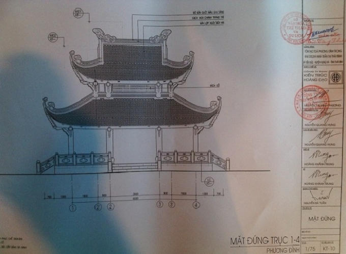 Bản thiết kế tòa Phương Đình nằm trong khuôn viên Di tích cấp quốc gia đặc biệt Khu lăng mộ và đền thờ các vị vua triều Trần (xã Tiến Đức, huyện Hưng Hà, tỉnh Thái Bình).