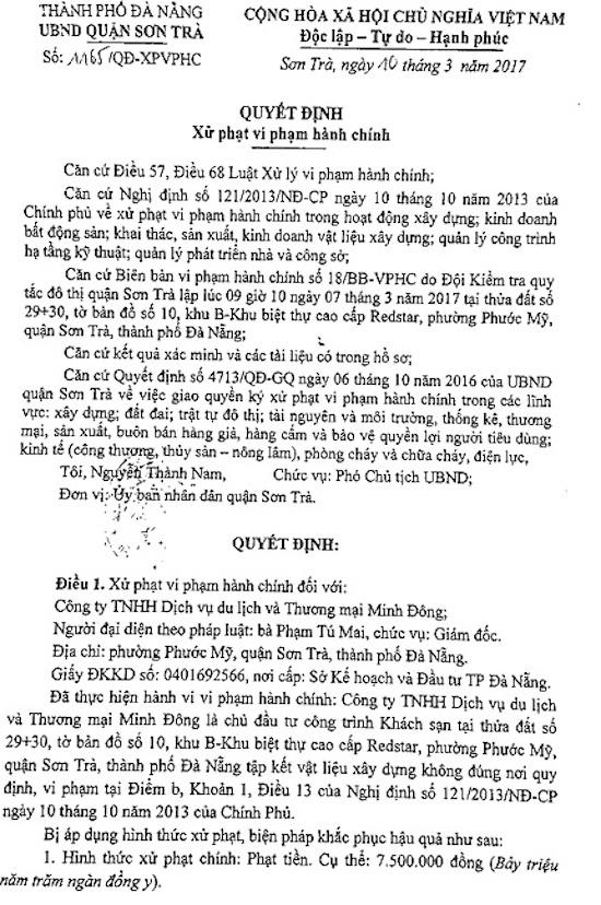 Quyết định xử phạt vi phạm hành chính đối với chủ đầu tư và đơn vị thi công tổng số tiền hơn 42 triệu đồng