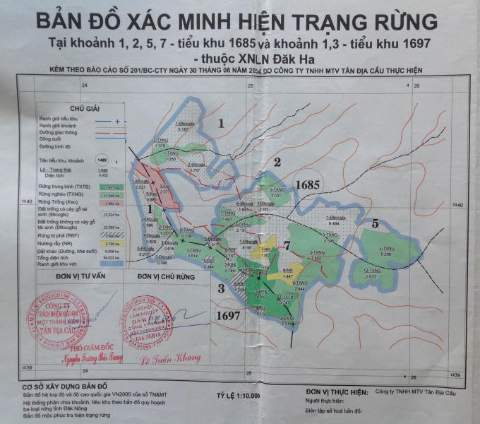 Vị trí lô 3, khoảnh 1, tiểu khu 1697- nơi xảy ra vụ án được thể hiện tại bản đồ xác minh hiện trạng rừng ngày 30/6/2014 chỉ là “rừng chồi tái sinh” và nằm trong quy hoạch 50,846ha rừng trồng mới.