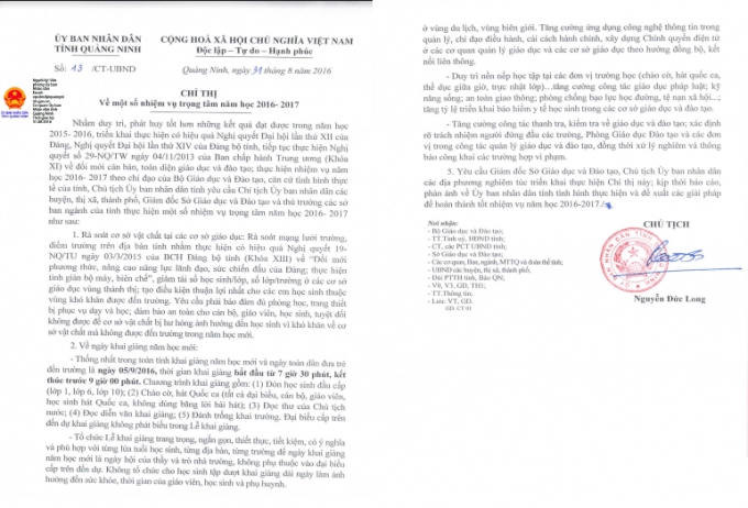 Chỉ thị chỉ đạo về một số nhiệm vụ trọng tâm trong năm học mới 2016-2017