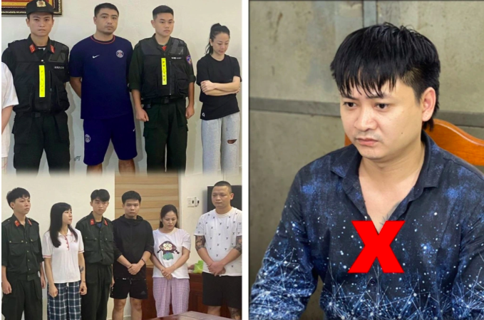 Đỗ Hoàng Hiệp (dấu X) và các bị can tại cơ quan điều tra (Ảnh: Công an tỉnh Thanh Hóa).