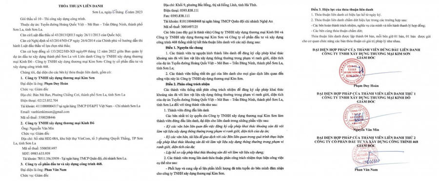 Thoả thuận liên danh giữa 3 công ty tham gia thi công dự án.