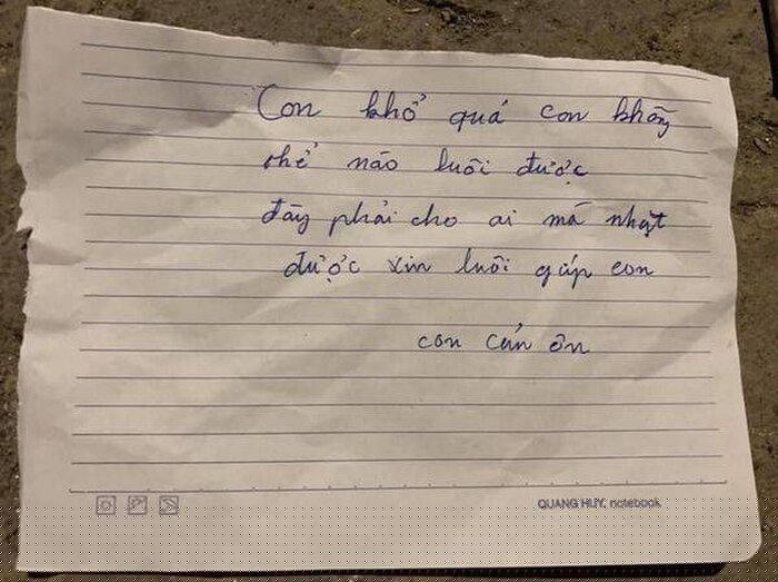 Lời nhắn được cho là của mẹ cháu bé