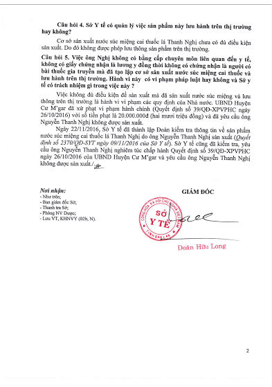 Sở Y tế Đắk Lắk yêu cầu ông Nghị không được tiếp tục sản xuất sản phẩm