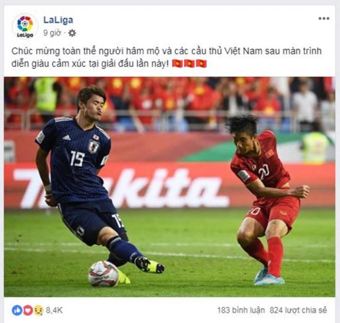 Trang facebook La Liga gửi thông điệp đến các cầu thủ và người hâm mộ Việt Nam.