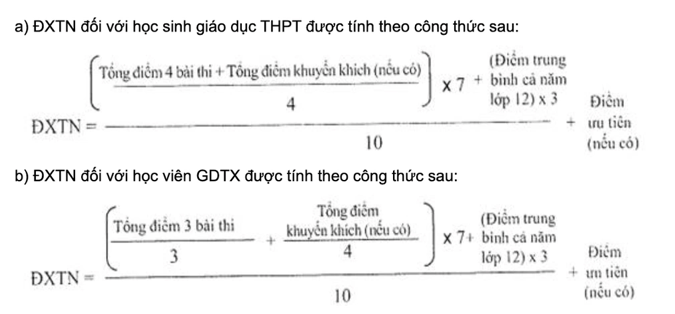 Công thức tính điểm xét tốt nghiệp áp dụng đến năm 2024 (Ảnh chụp màn hình).