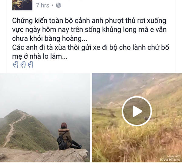 Một trong những người chứng kiến chia sẻ đoạn video lên Facebook để cảnh báo cho những phượt thủ khác.