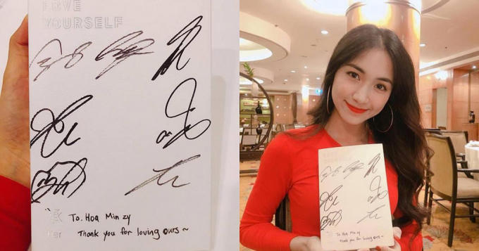 Từ album do Hòa Minzy chia sẻ trên trang cá nhân, dư luận tố cáo cô khoe mẽ, làm màu với chữ ký giả của BTS.