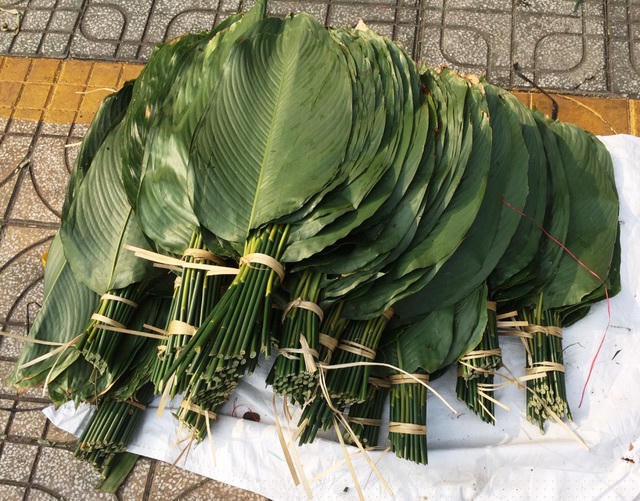 Lá dong loại nhỏ có giá từ 40.000 - 50.000 đồng/bó 50 lá. Ảnh: Đại Việt