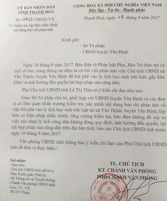 Sau khi Pháp luật Plus phản ánh, UBND tỉnh Thanh Hóa đã nhanh chóng vào cuộc, yêu cầu khẩn trương làm rõ vụ việc.