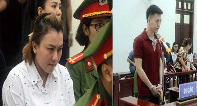 Vợ chồng bị cáo Nam và Trinh tại tòa.