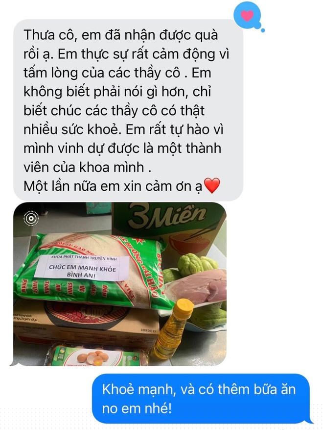 Huê gửi lời cảm ơn đến giảng viên phụ trách khoa Phát thanh - Truyền hình ngay sau khi nhận được hỗ trợ.