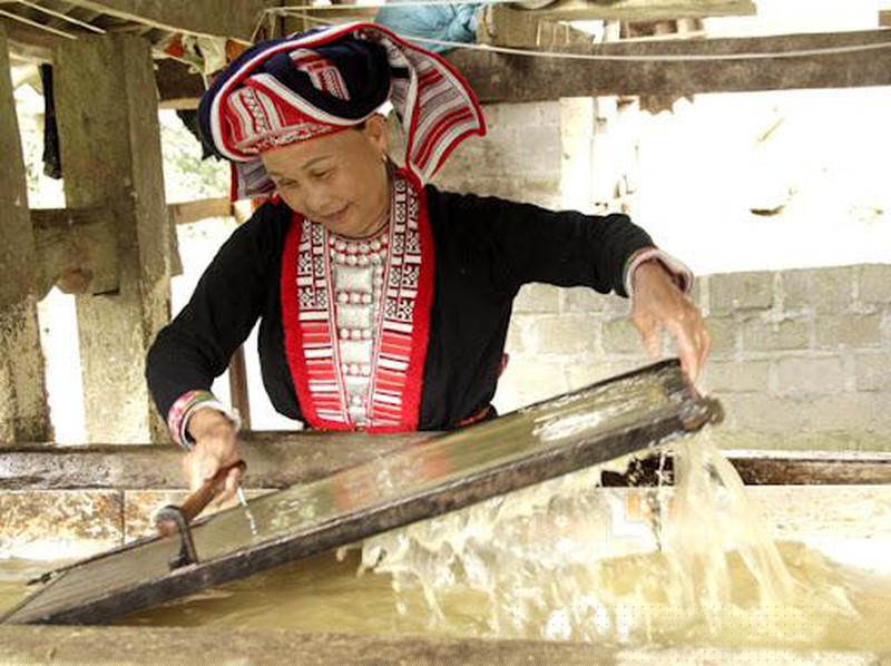 Kỹ thuật tráng giấy bản của người Dao đỏ ở Thanh Sơn.