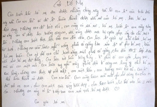 Nội dung tâm thư tuyệt mệnh em T để lại.