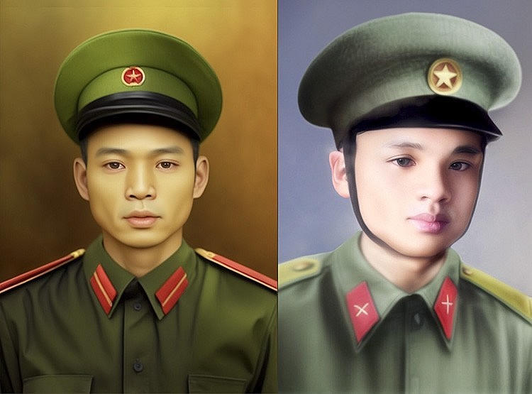 Chân dung của hai liệt sĩ được phục chế nhờ công nghệ AI. (Ảnh trong bài: AIcomic)