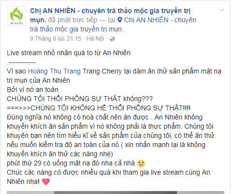 Chủ sản phẩm này khẳng định chất lượng mỹ phẩm của mình.