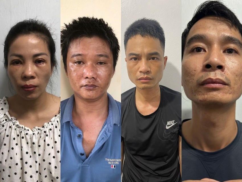 Các đối tượng Hải, Cường, Lực, Chung từ trái qua phải. Ảnh: Công an Bắc Giang.
