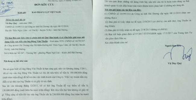 Ông Qúy cũng đã từng có đơn kêu cứu gửi đến Tòa soạn Pháp luật Plus.