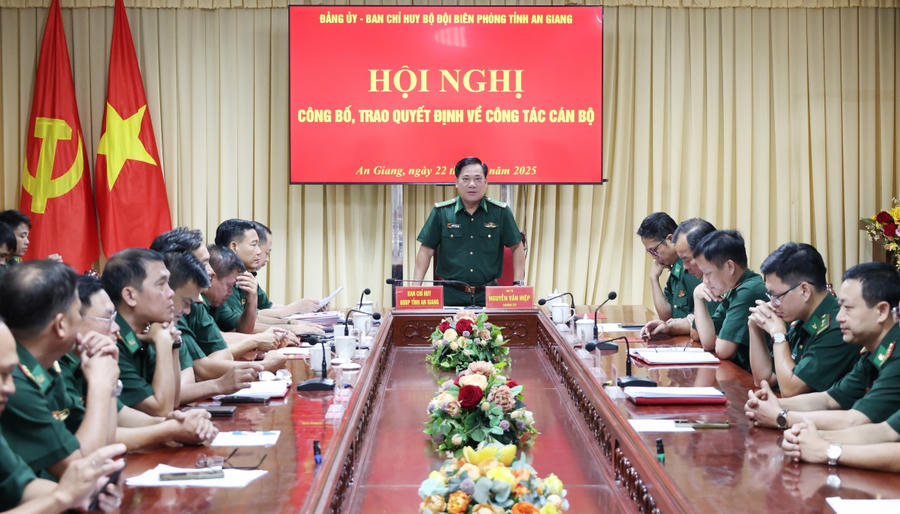 Đại tá Nguyễn Văn Hiệp, Phó Chính ủy Bộ Chỉ huy Quân sự tỉnh, Chính ủy Ban Chỉ huy BĐBP tỉnh phát biểu chỉ đạo.
